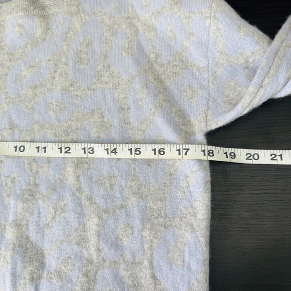 Aqua Cashmere Sweater Womens Extra Small Leopard Pullover Light Blue Grey XS NEW - Picture 8 of 9